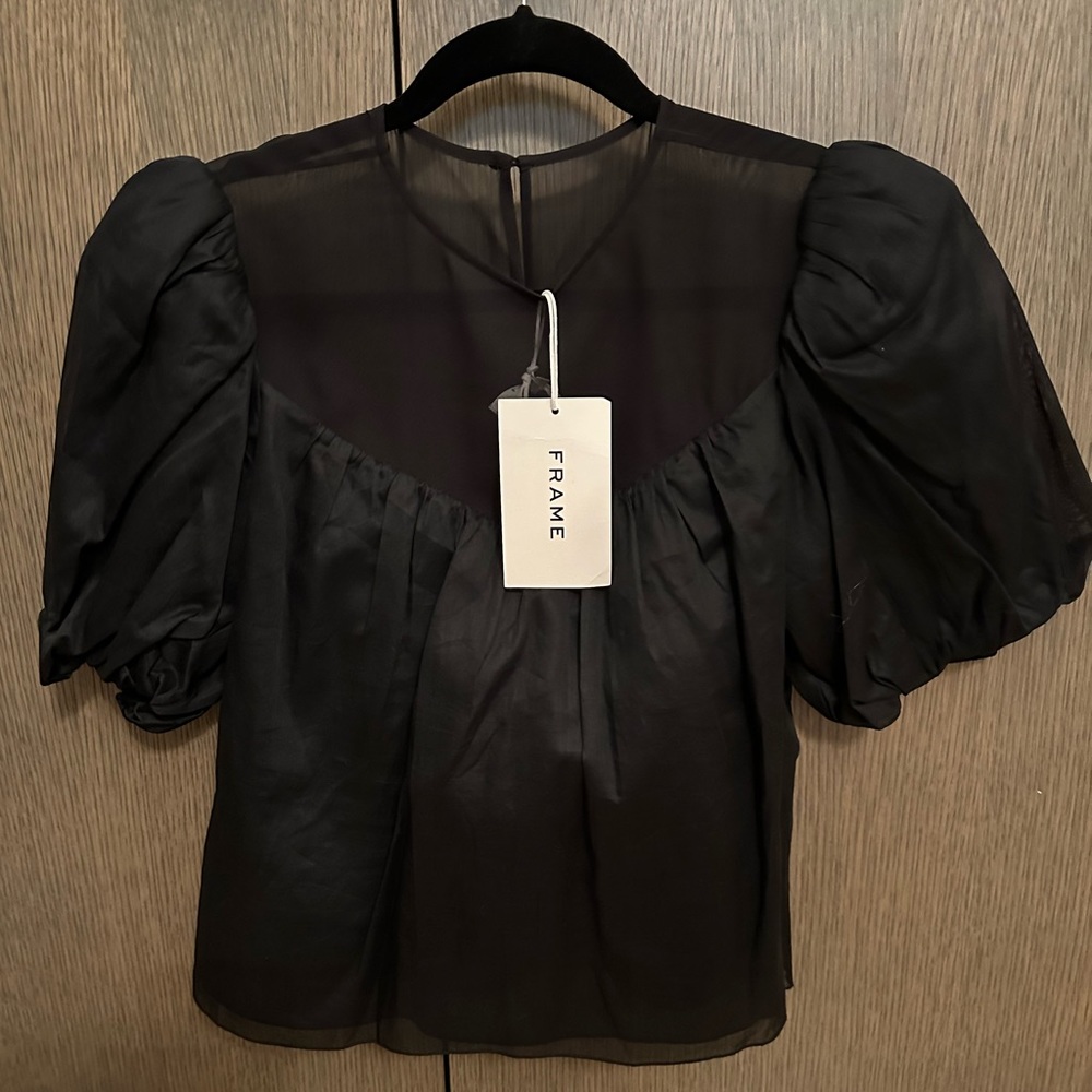 Black Puffed short sleeve sheer upper top